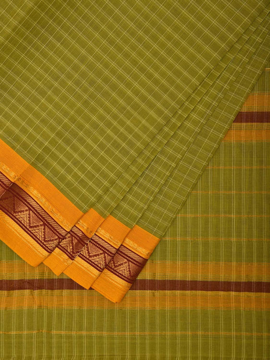 Light Green and Yellow Narayanpet Cotton Handloom Saree with Checks Design No Blouse np1031