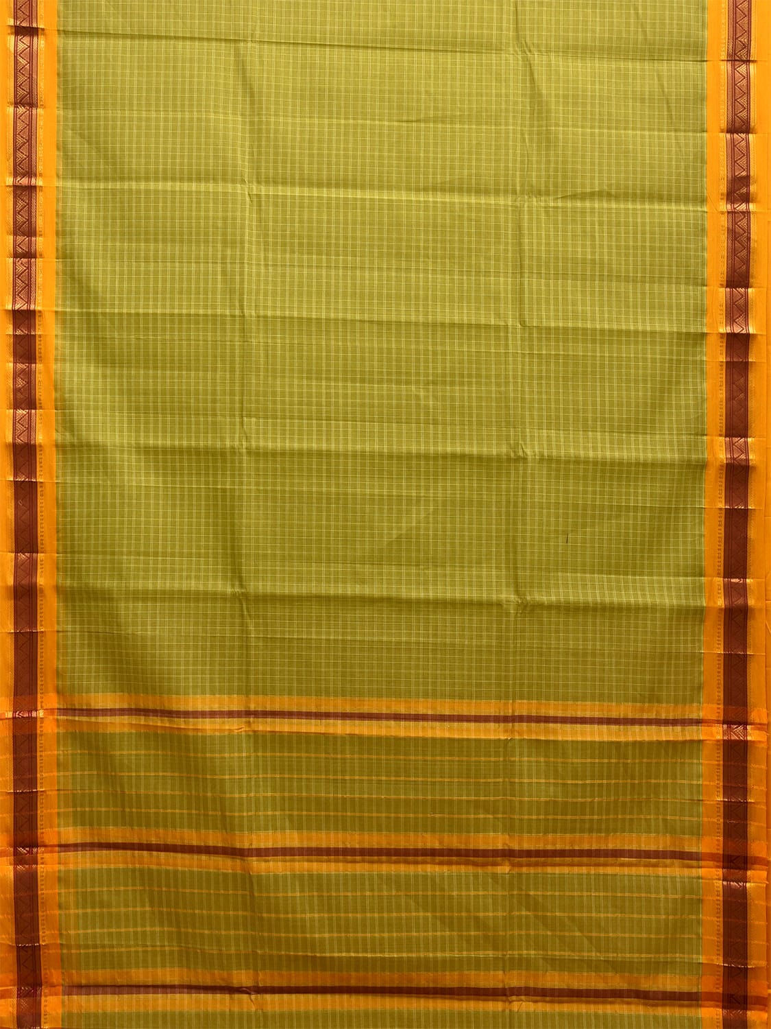 Light Green and Yellow Narayanpet Cotton Handloom Saree with Checks Design No Blouse np1031