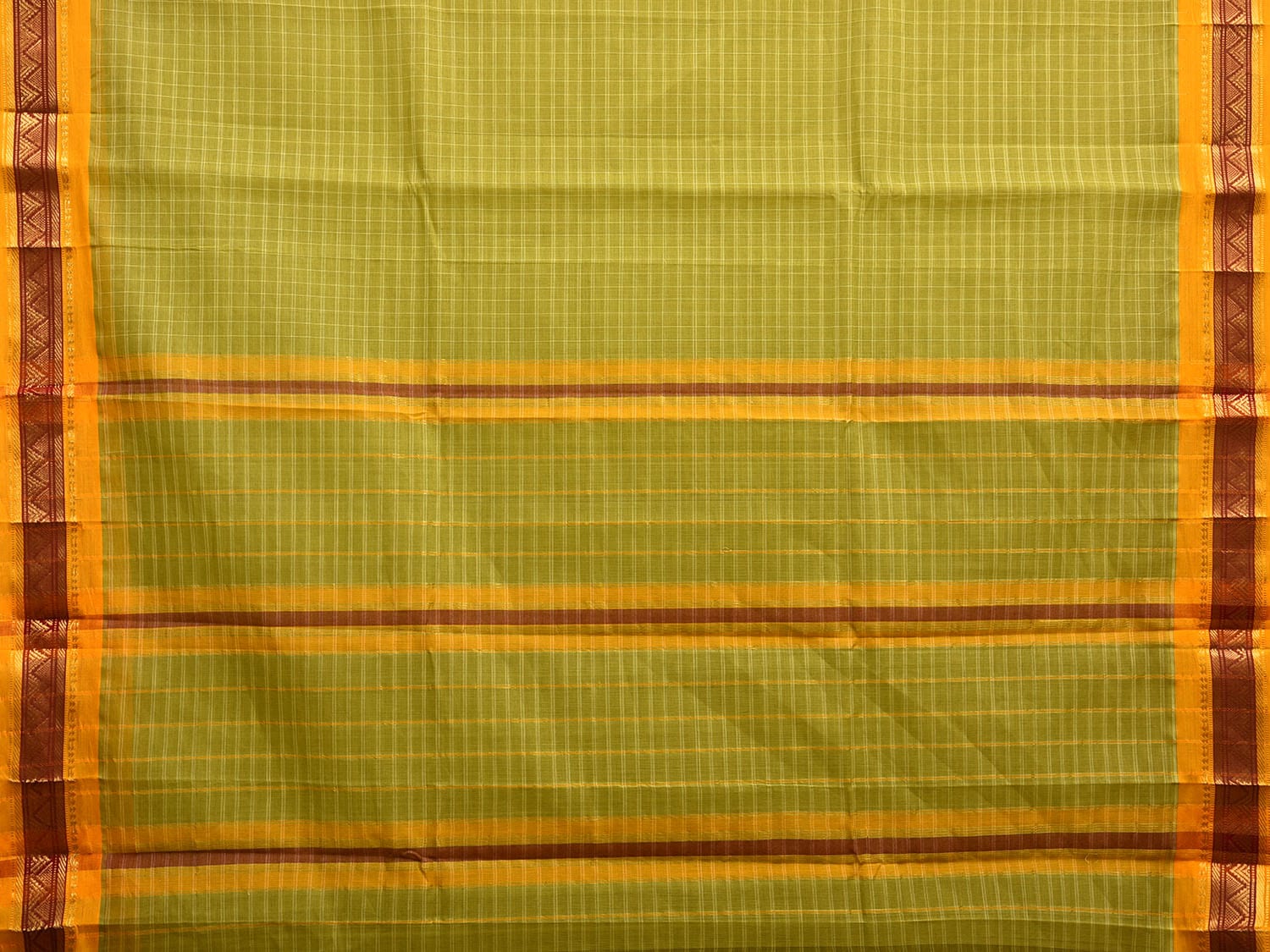 Light Green and Yellow Narayanpet Cotton Handloom Saree with Checks Design No Blouse np1031