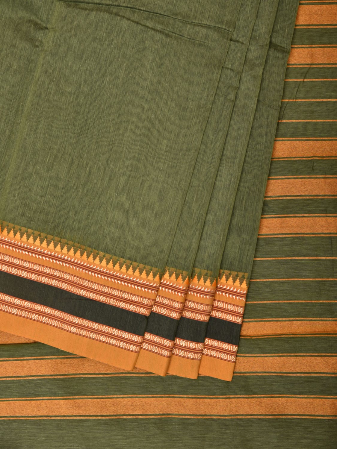 Light Green Bamboo Cotton Plain Saree with Border Design No Blouse bc0197