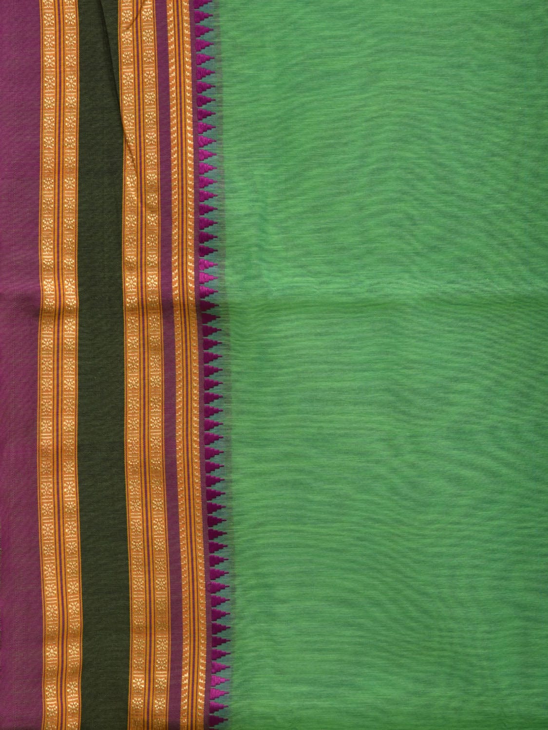 Light Green Bamboo Cotton Plain Saree with Narayanpet Border Design No Blouse o0341