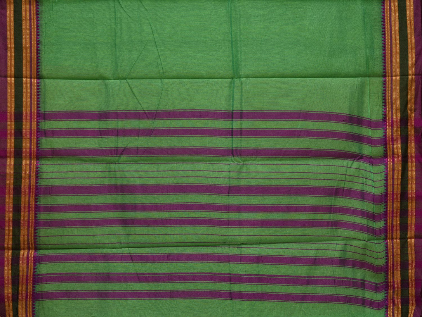 Light Green Bamboo Cotton Plain Saree with Narayanpet Border Design No Blouse o0341