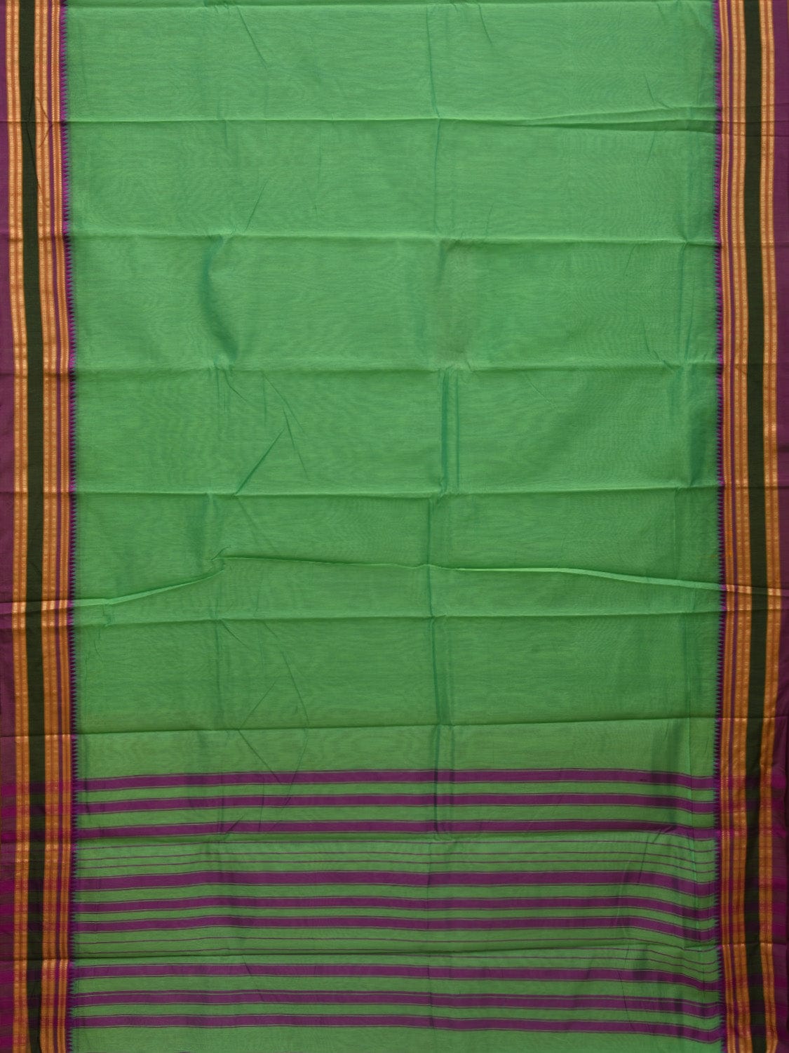 Light Green Bamboo Cotton Plain Saree with Narayanpet Border Design No Blouse o0341