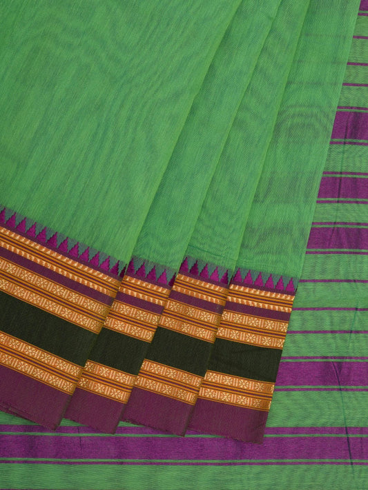 Light Green Bamboo Cotton Plain Saree with Narayanpet Border Design No Blouse o0341