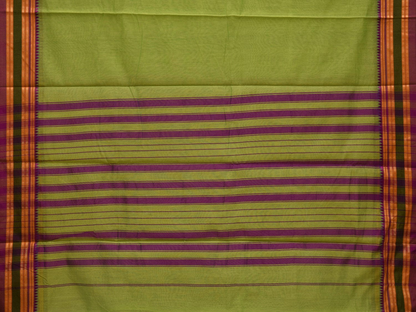 Light Green Bamboo Cotton Plain Saree with Narayanpet Border Design No Blouse o0344