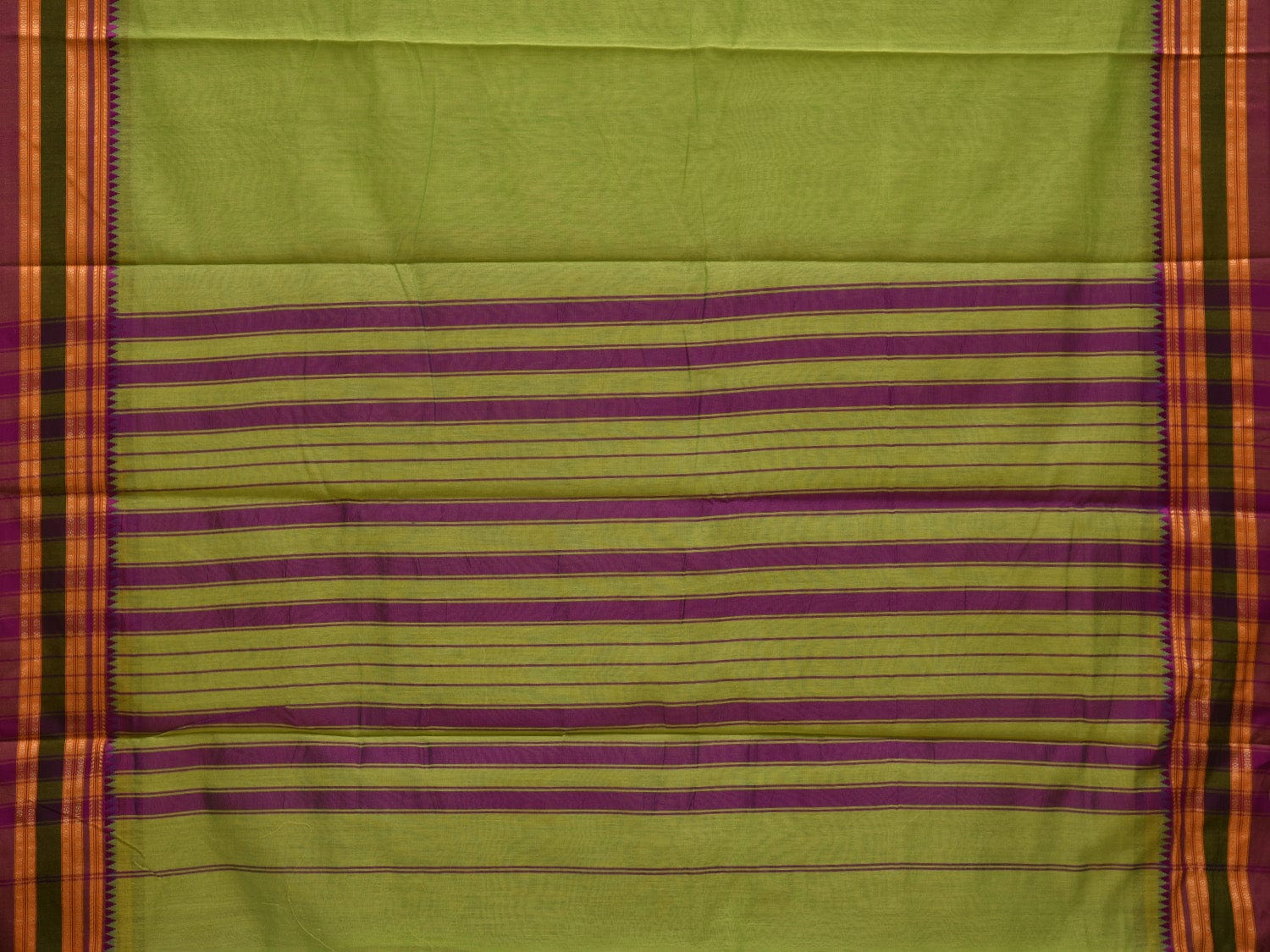 Light Green Bamboo Cotton Plain Saree with Narayanpet Border Design No Blouse o0344