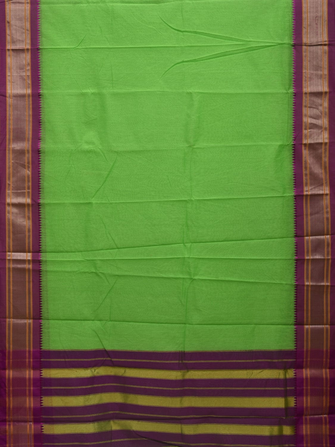 Light Green Bamboo Cotton Plain Saree with Narayanpet Border Design No Blouse o0351