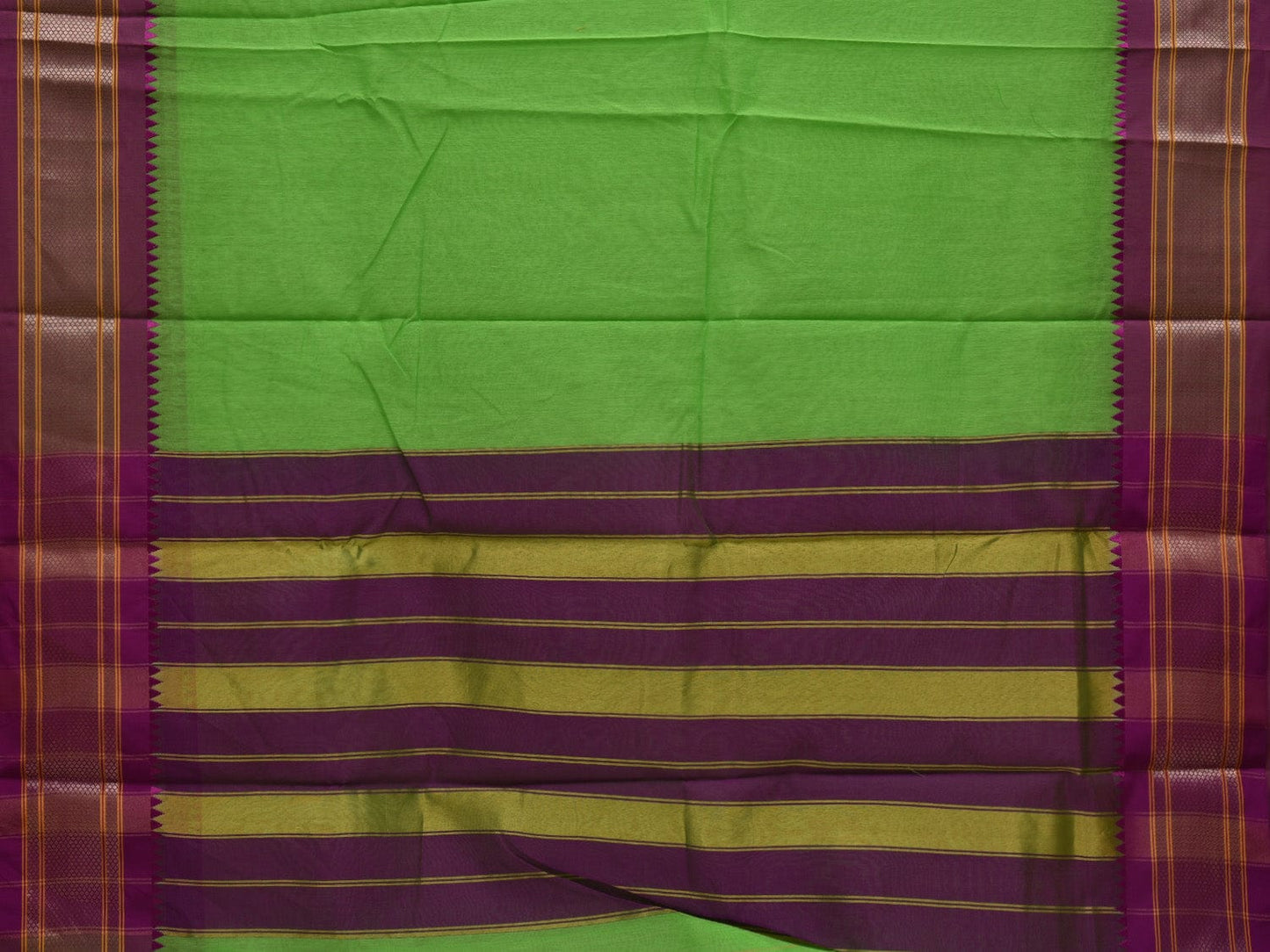 Light Green Bamboo Cotton Plain Saree with Narayanpet Border Design No Blouse o0351