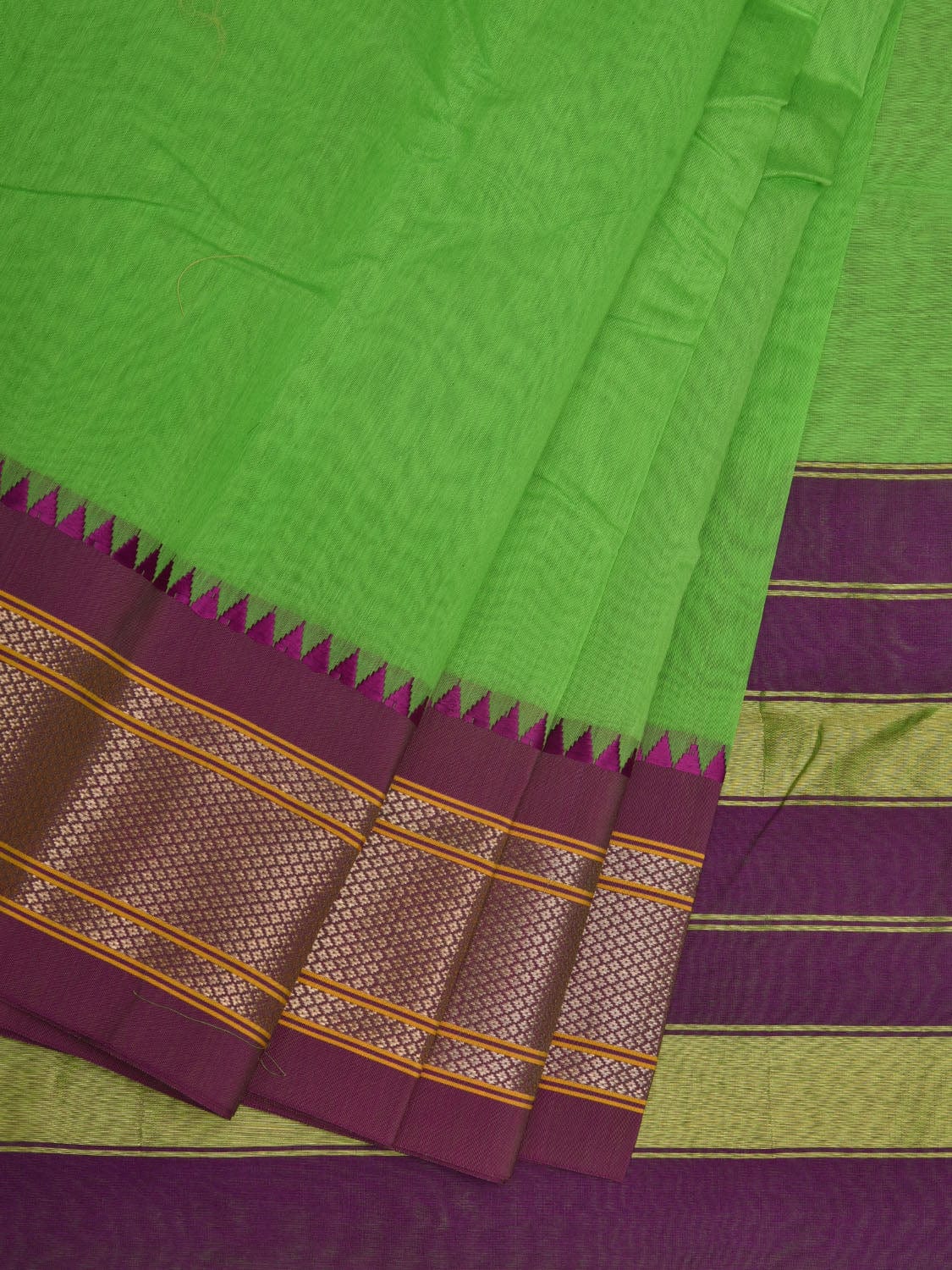 Light Green Bamboo Cotton Plain Saree with Narayanpet Border Design No Blouse o0351