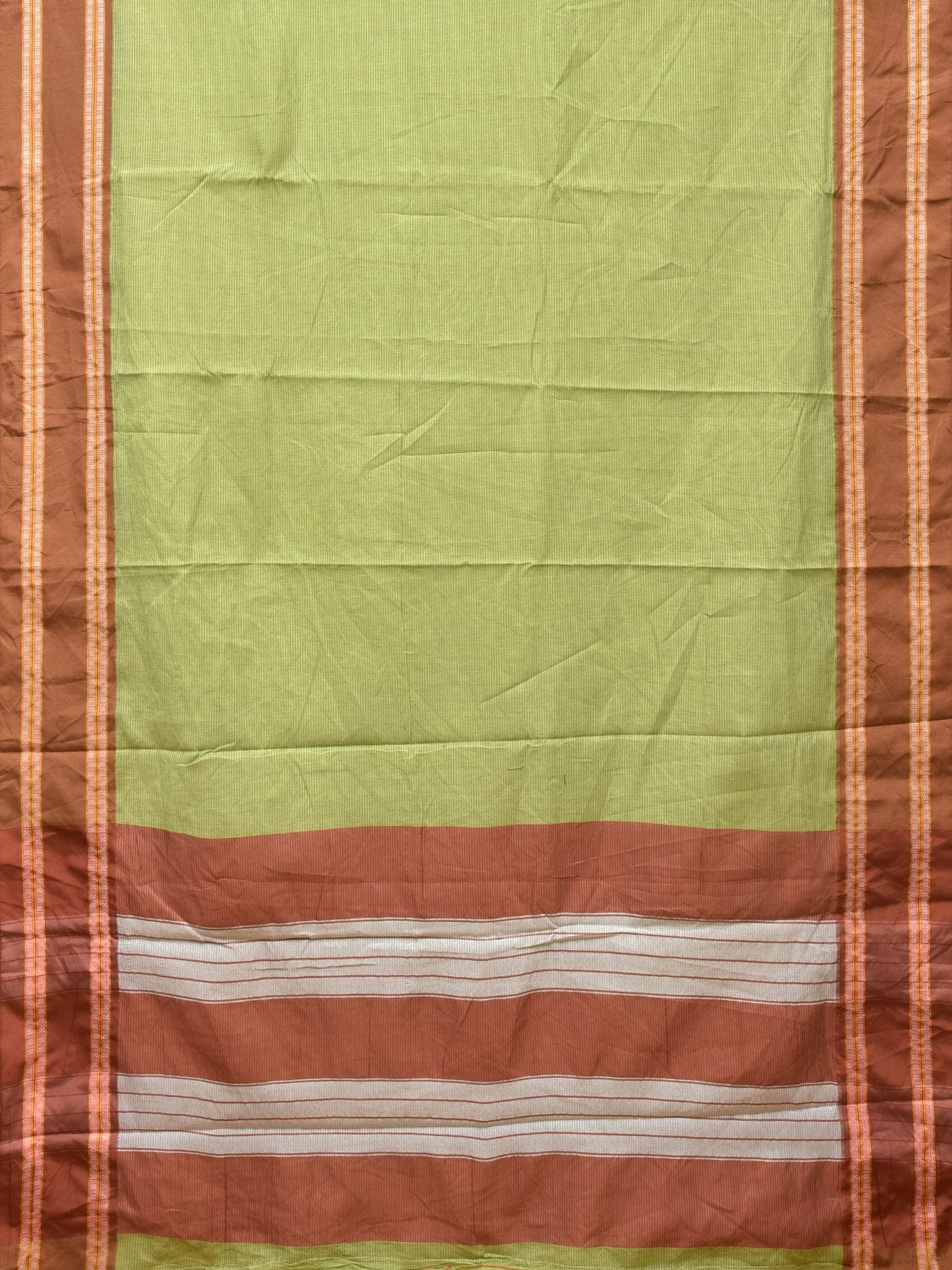 Light Green Bamboo Cotton Plain Saree with Strips Design No Blouse bc0203