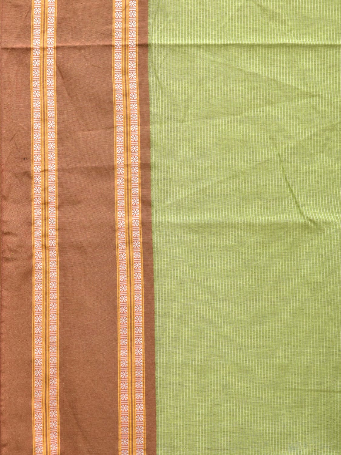 Light Green Bamboo Cotton Plain Saree with Strips Design No Blouse bc0203