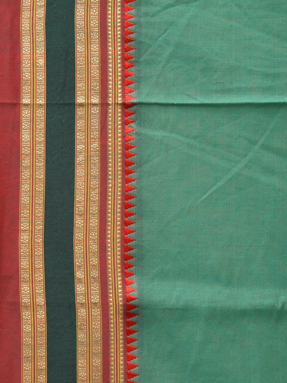 Light Green Bamboo Cotton Plain Saree with Strips Pallu Design No Blouse bc0266