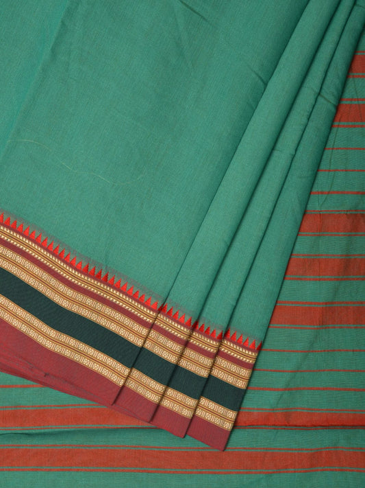 Light Green Bamboo Cotton Plain Saree with Strips Pallu Design No Blouse bc0266
