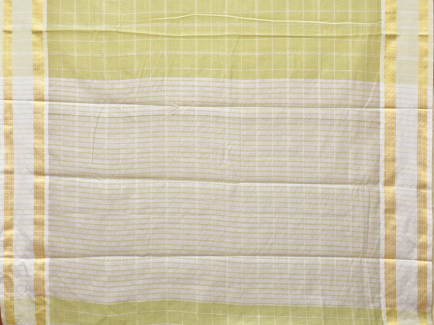 Light Green Bamboo Cotton Saree with Big Checks and Doby Border Design bc0130