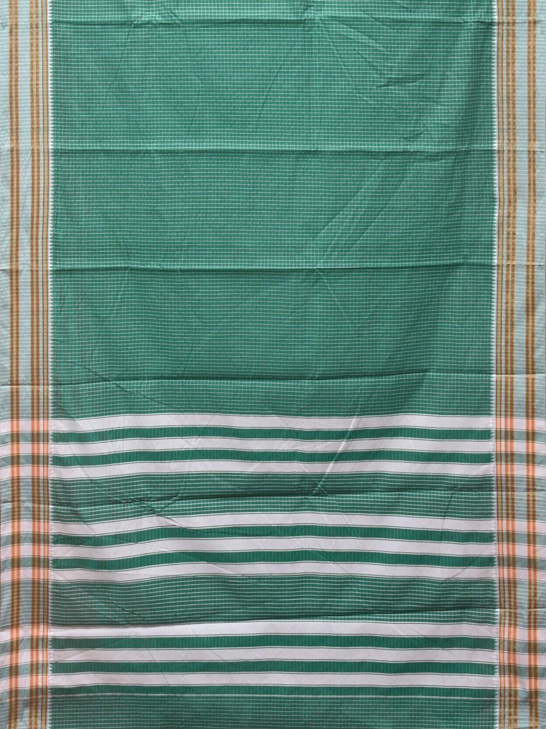 Light Green Bamboo Cotton Saree with Checks Design No Blouse bc0260