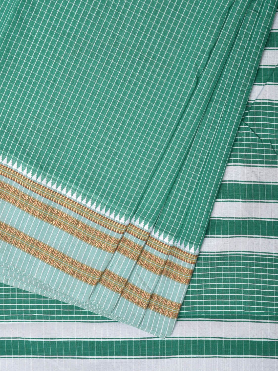 Light Green Bamboo Cotton Saree with Checks Design No Blouse bc0260