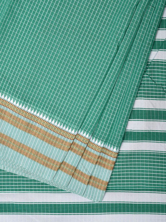 Light Green Bamboo Cotton Saree with Checks Design No Blouse bc0260