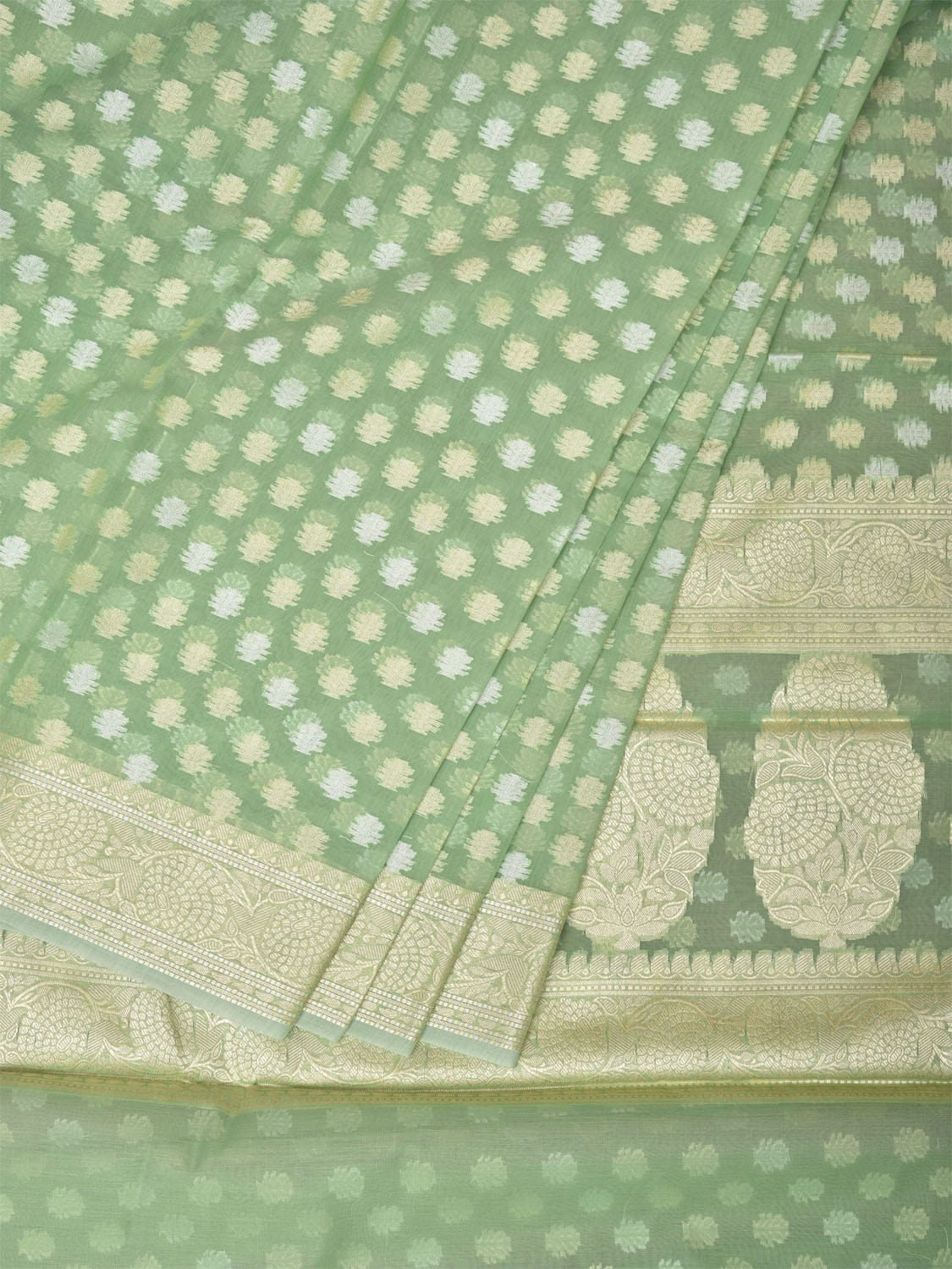 Light Green Cut Work Cotton Silk Saree with All Over Banaras Design o0392