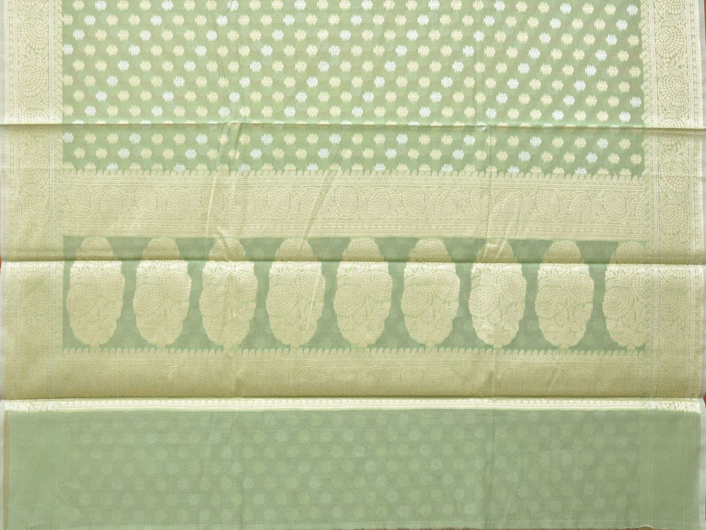 Light Green Cut Work Cotton Silk Saree with All Over Banaras Design o0392