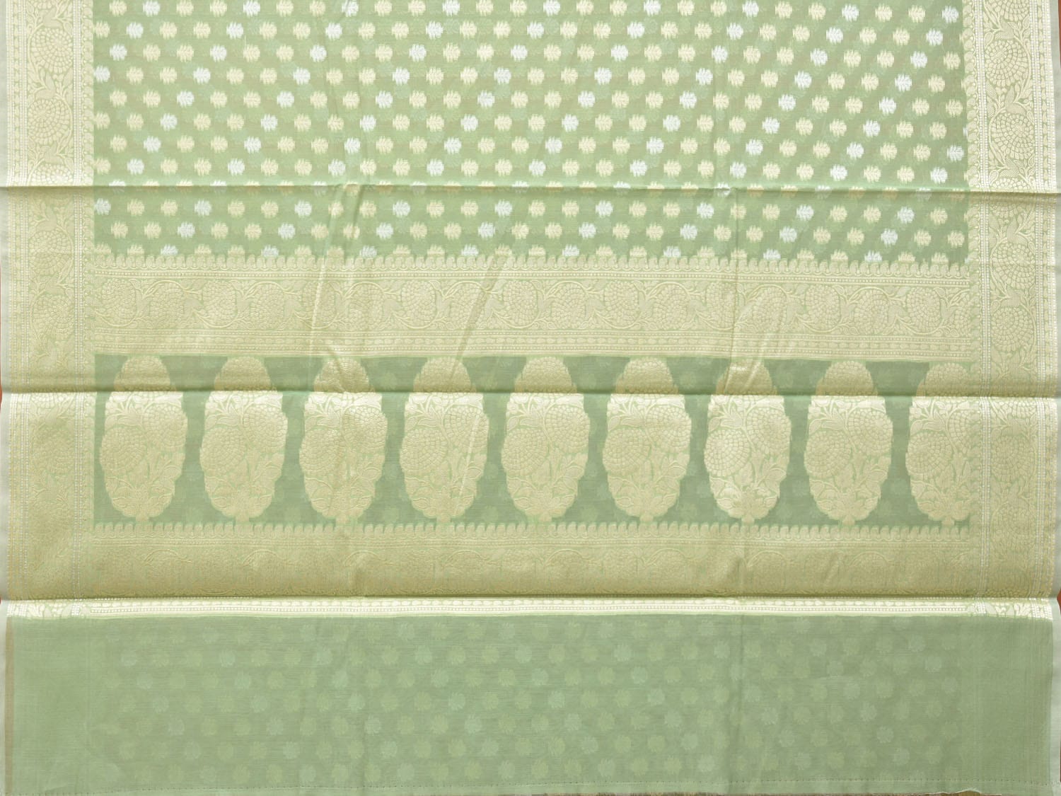 Light Green Cut Work Cotton Silk Saree with All Over Banaras Design o0392