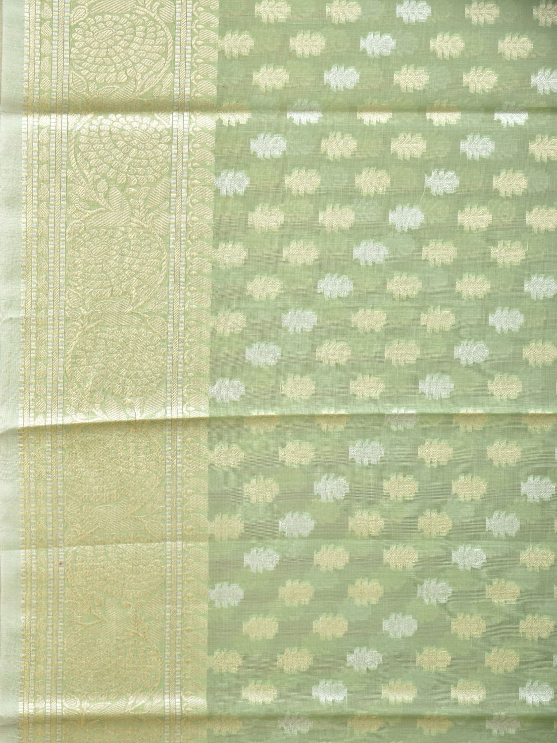 Light Green Cut Work Cotton Silk Saree with All Over Banaras Design o0392