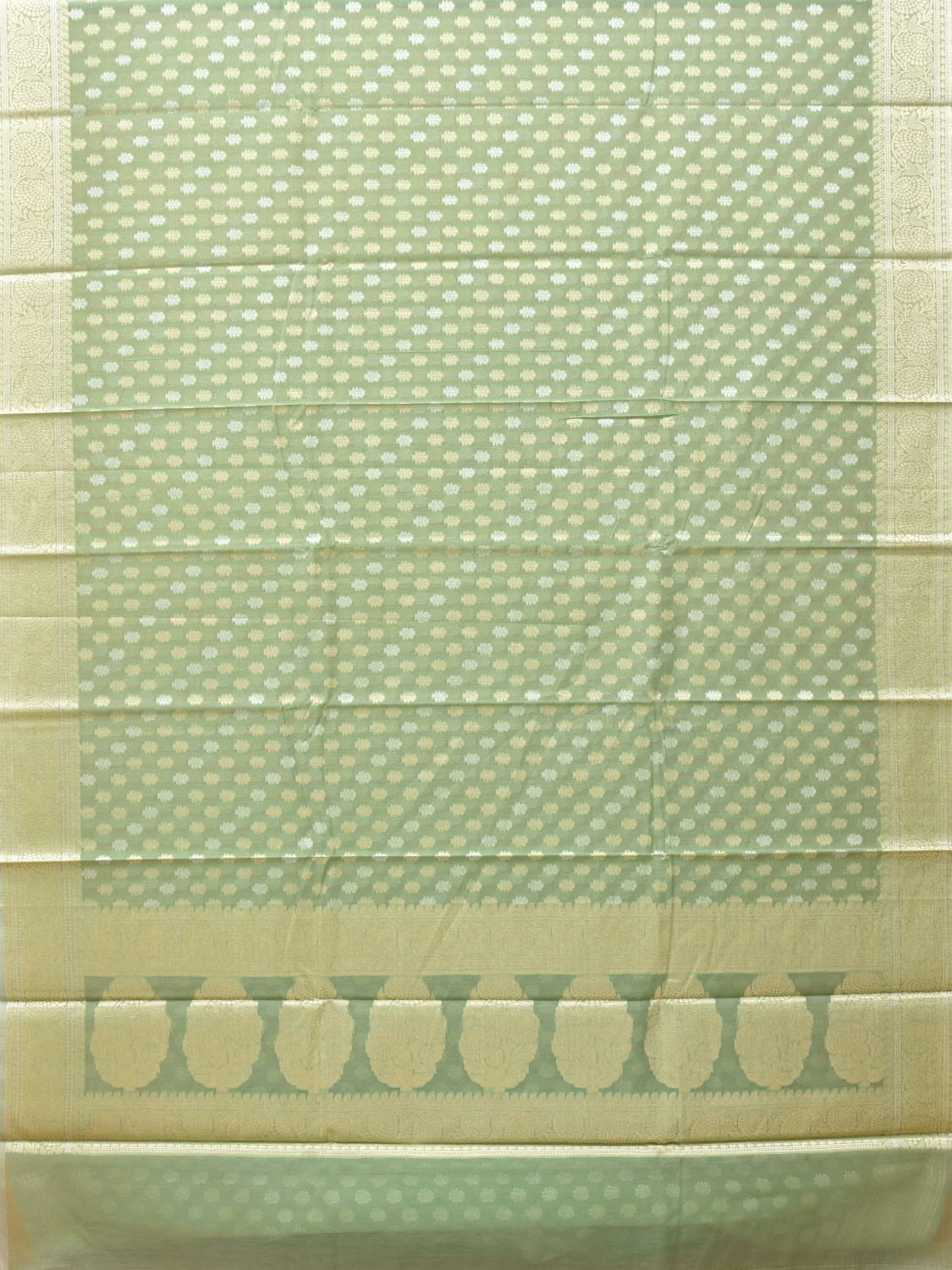 Light Green Cut Work Cotton Silk Saree with All Over Banaras Design o0392