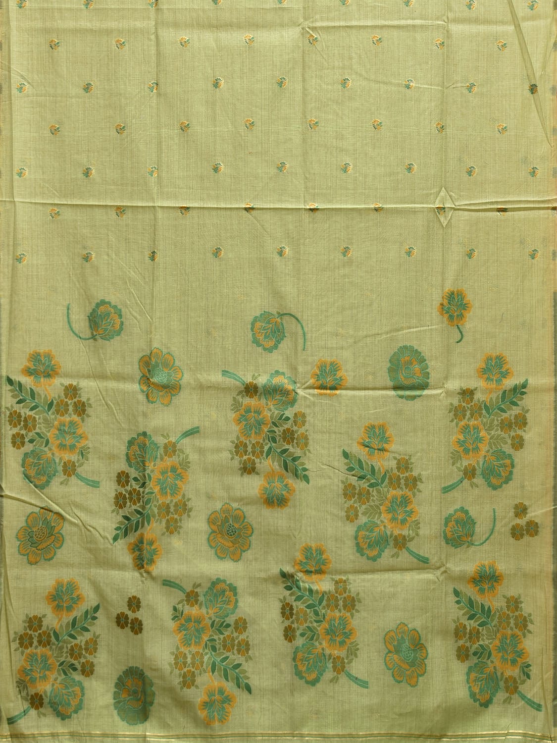 Light Green Dhakai Jamdani Cotton Viscose Saree with Floral Pallu and Buta Design dj0087