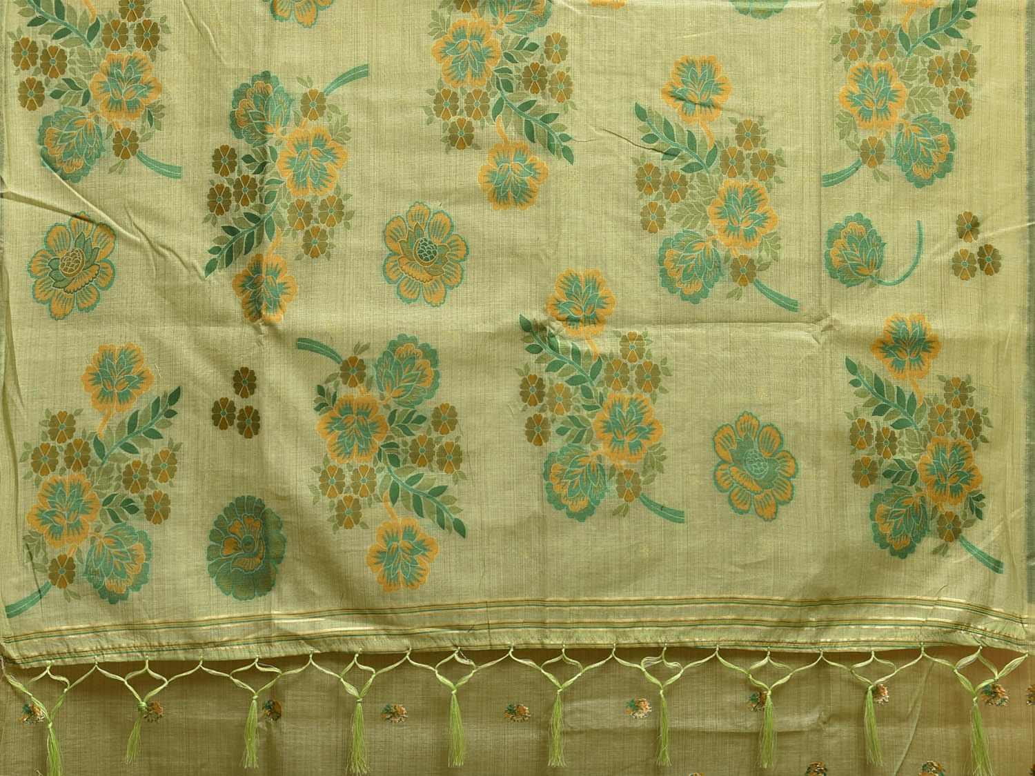 Light Green Dhakai Jamdani Cotton Viscose Saree with Floral Pallu and Buta Design dj0087