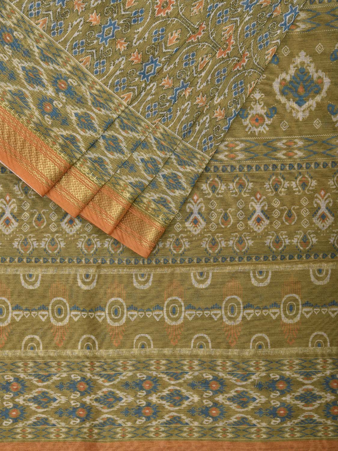 Light Green Digital Print Blended Cotton Silk Saree with All Over and Pallu Design o0657