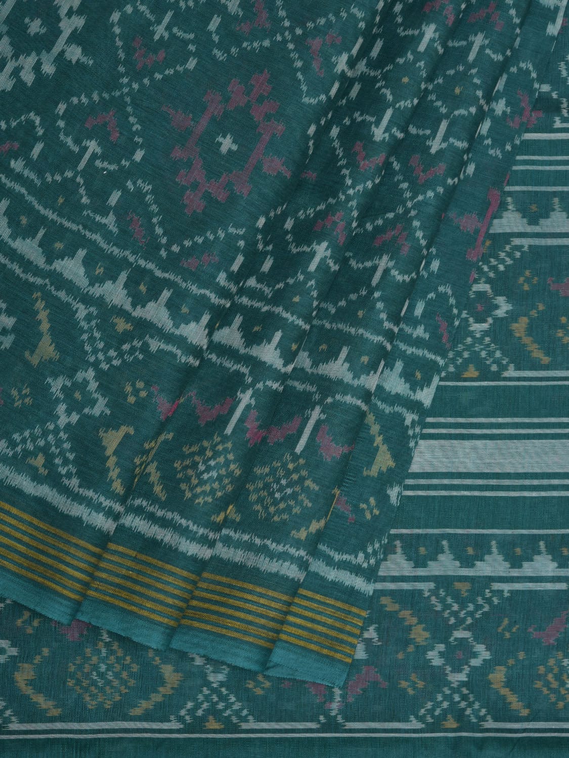 Light Green Ikat Cotton Handloom Saree with All Over Design i0716