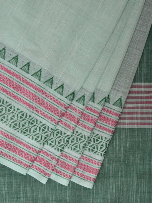Light Green Kanchipuram Cotton Handloom Plain Saree with Border Design k0575