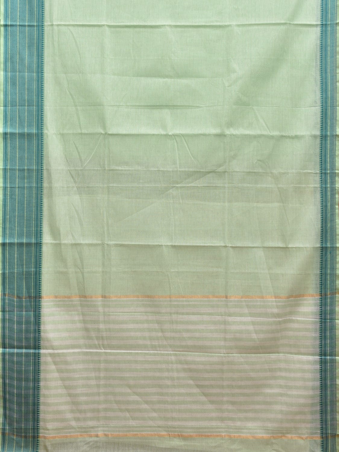 Light Green Kanchipuram Cotton Handloom Plain Saree with Strips Pallu and Border Design k0548