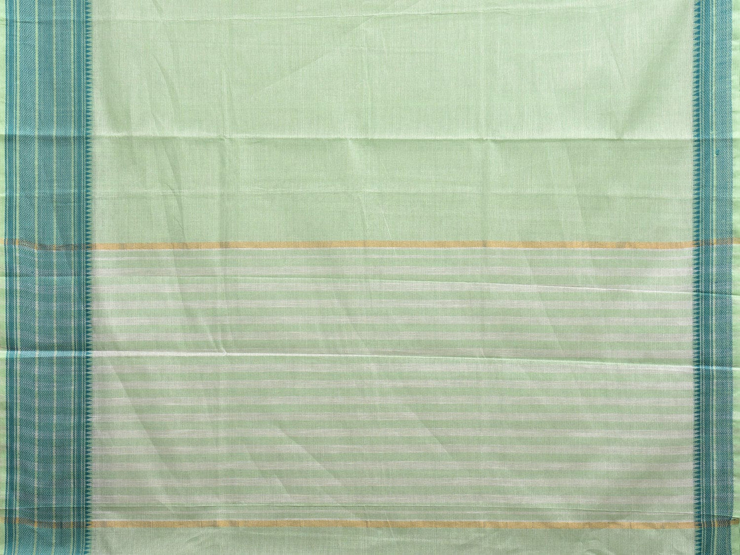 Light Green Kanchipuram Cotton Handloom Plain Saree with Strips Pallu and Border Design k0548