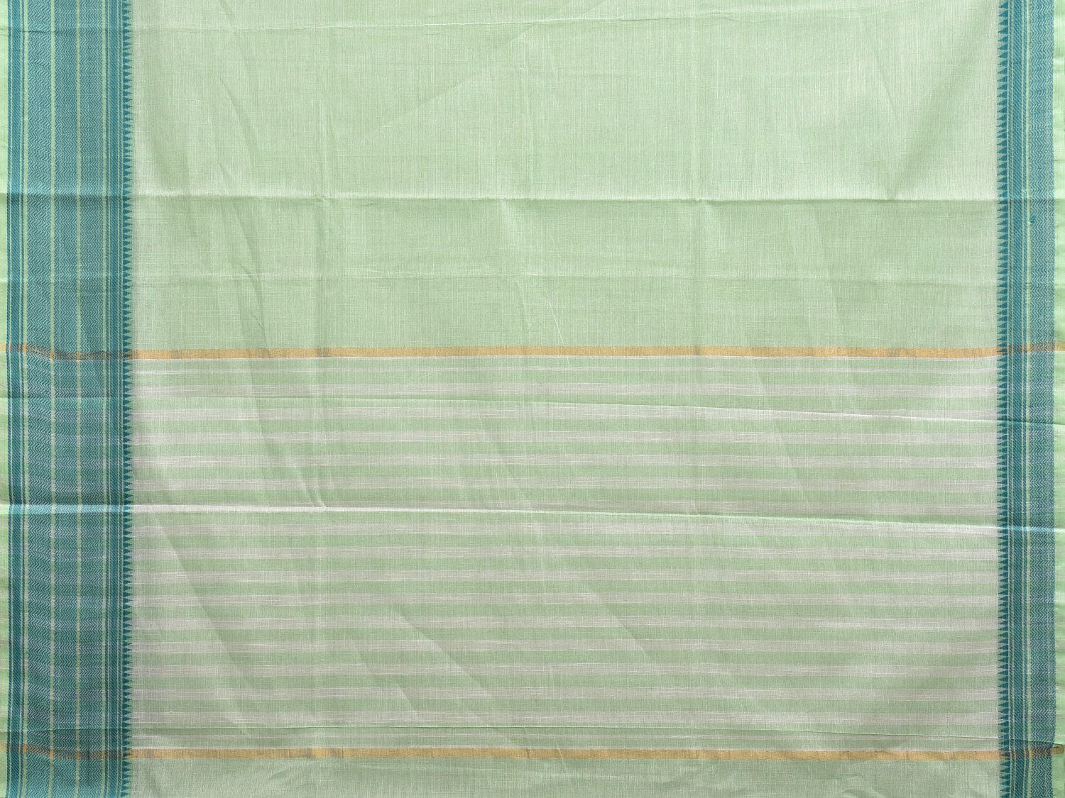 Light Green Kanchipuram Cotton Handloom Plain Saree with Strips Pallu and Border Design k0548