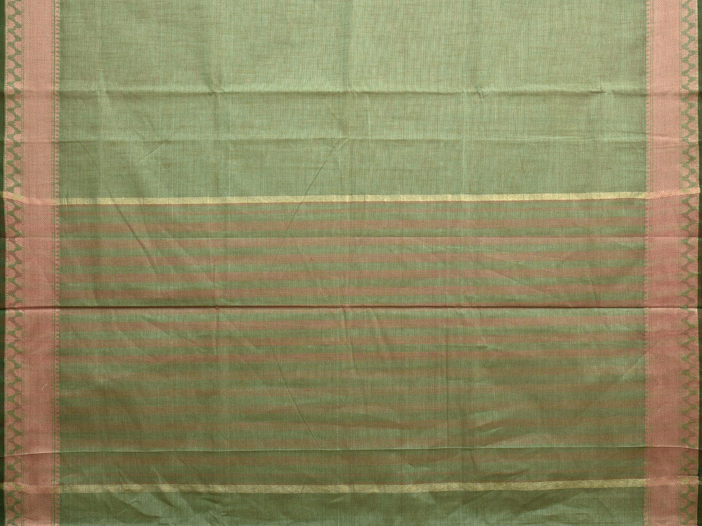 Light Green Kanchipuram Cotton Handloom Saree with Border and Strips Pallu Design k0541