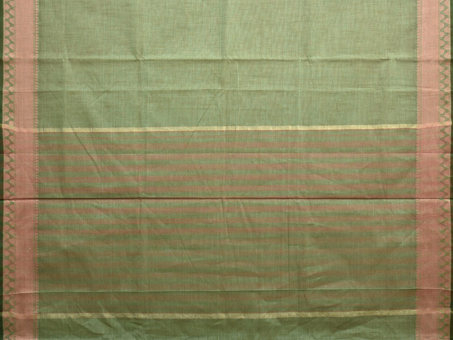 Light Green Kanchipuram Cotton Handloom Saree with Border and Strips Pallu Design k0541