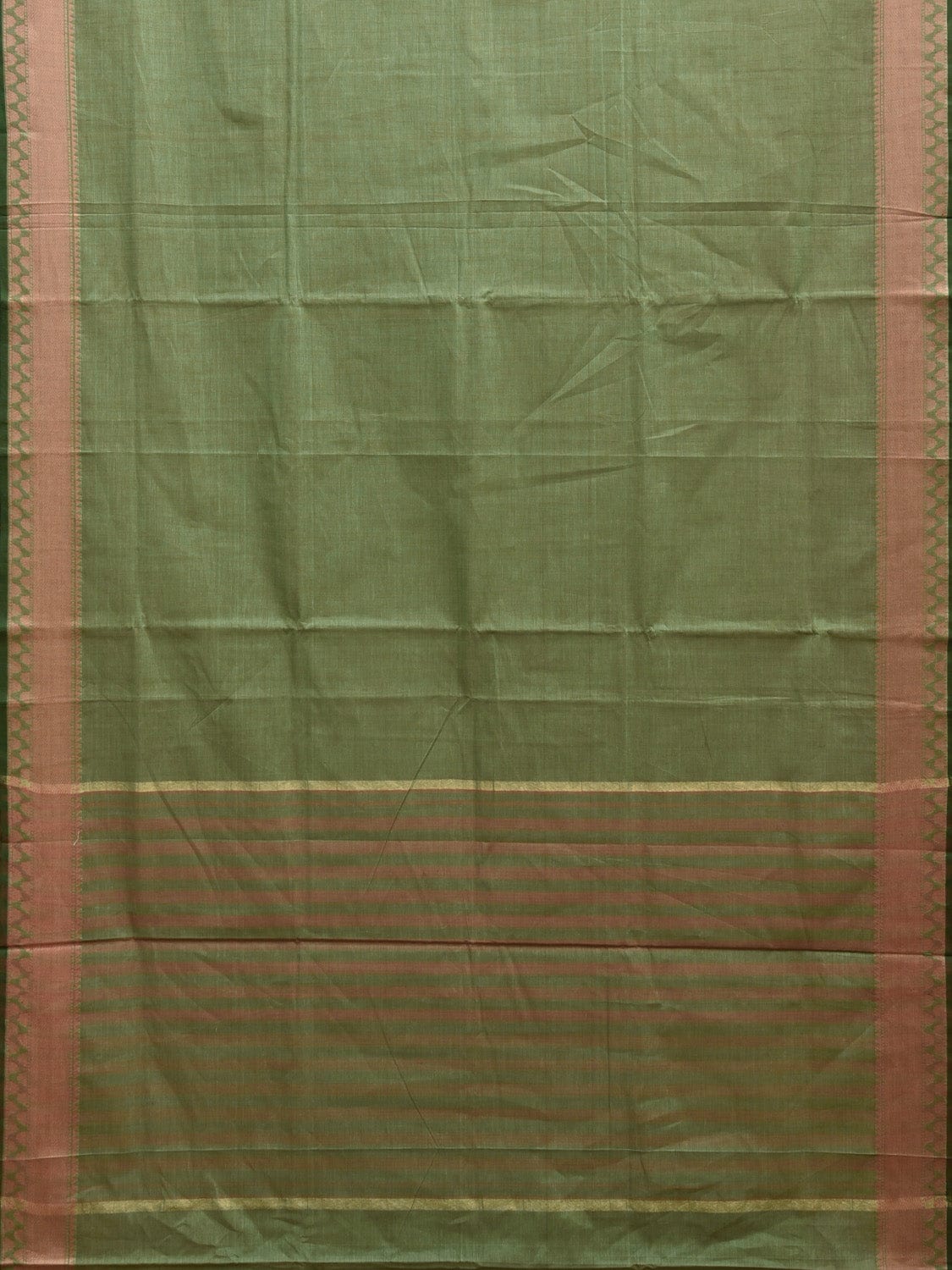 Light Green Kanchipuram Cotton Handloom Saree with Border and Strips Pallu Design k0541