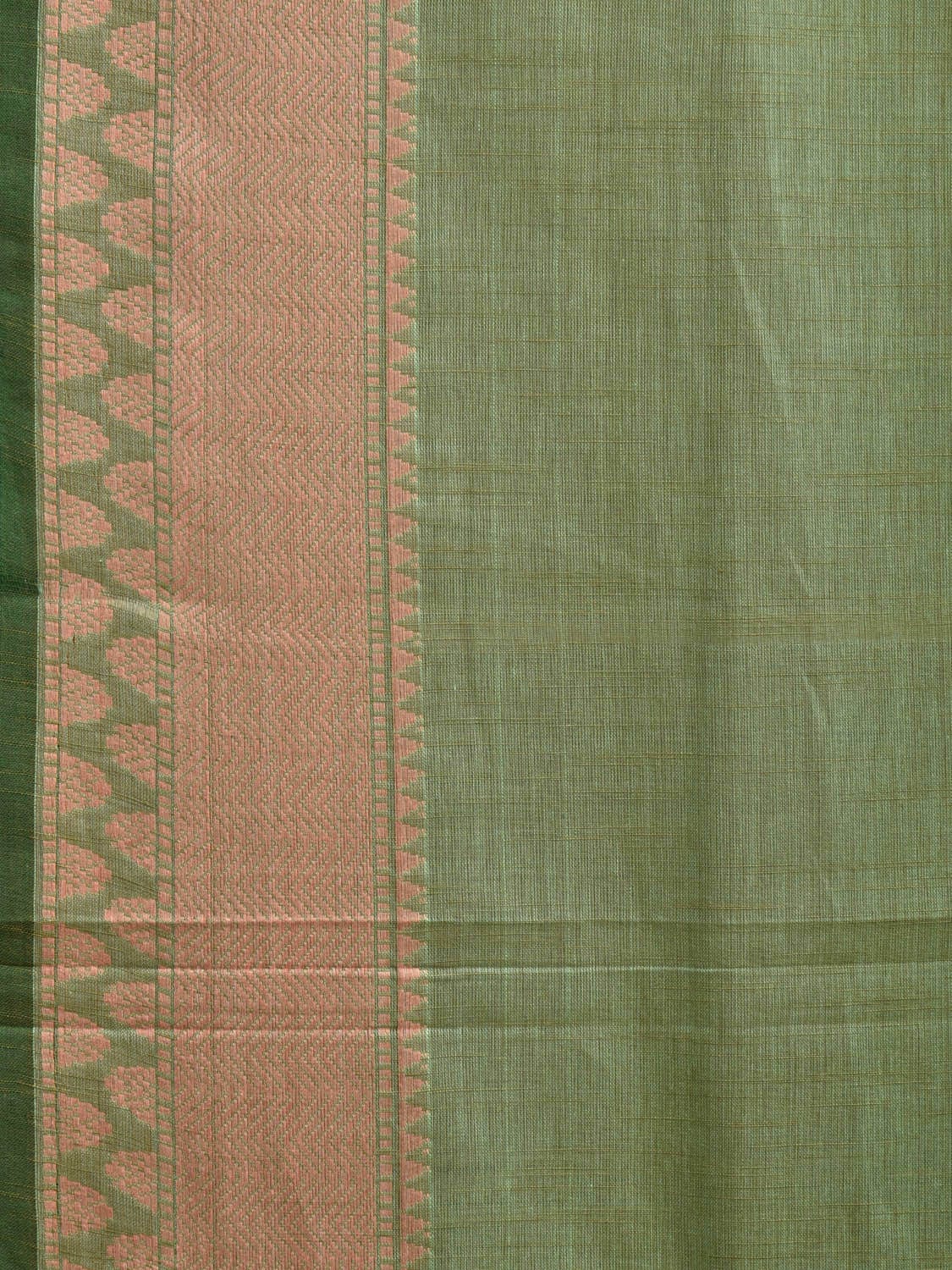 Light Green Kanchipuram Cotton Handloom Saree with Border and Strips Pallu Design k0541