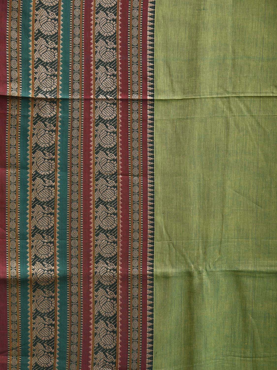 Light Green Kanchipuram Cotton Plain Saree with Strips Pallu and Border Design No Blouse k0838