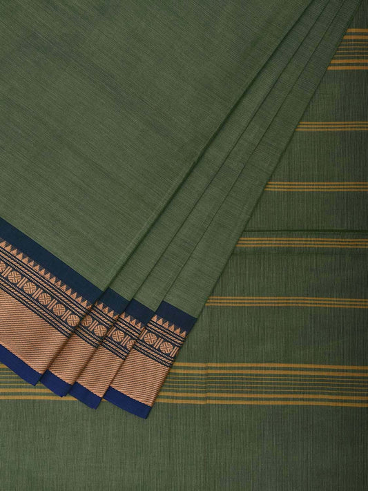 Light Green Kanchipuram Cotton Saree with Ganga-Jamuna Border Design k0780