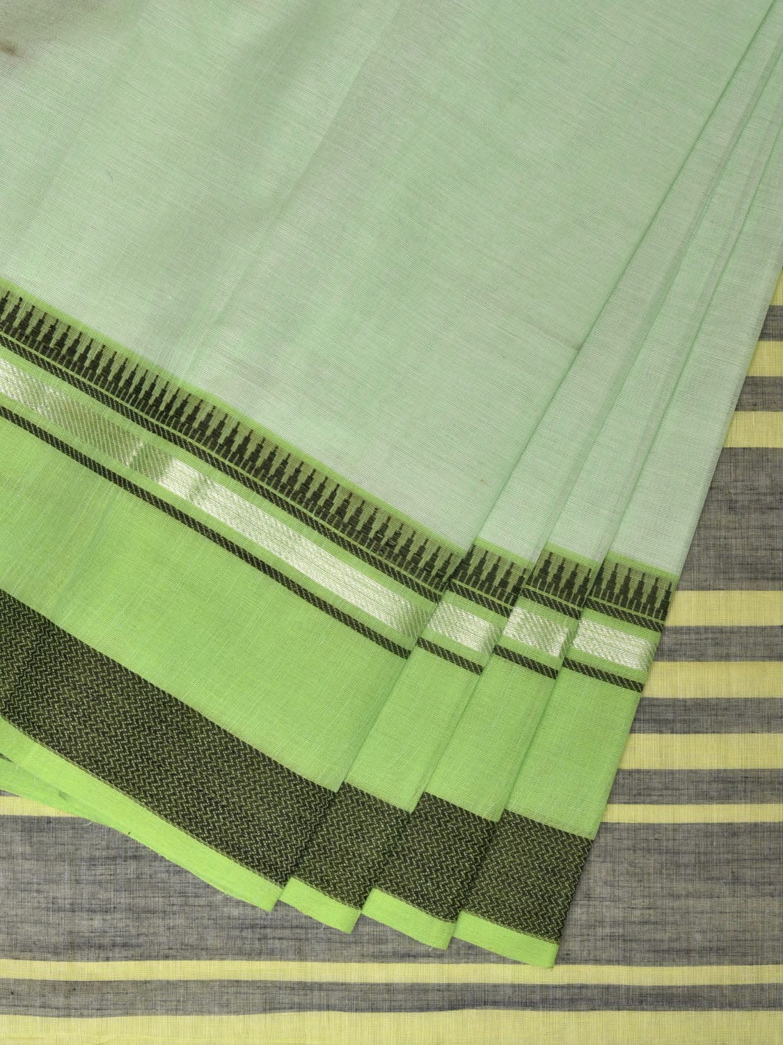Light Green Kanchipuram Cotton Saree with Strips Pallu and Border Design k0530