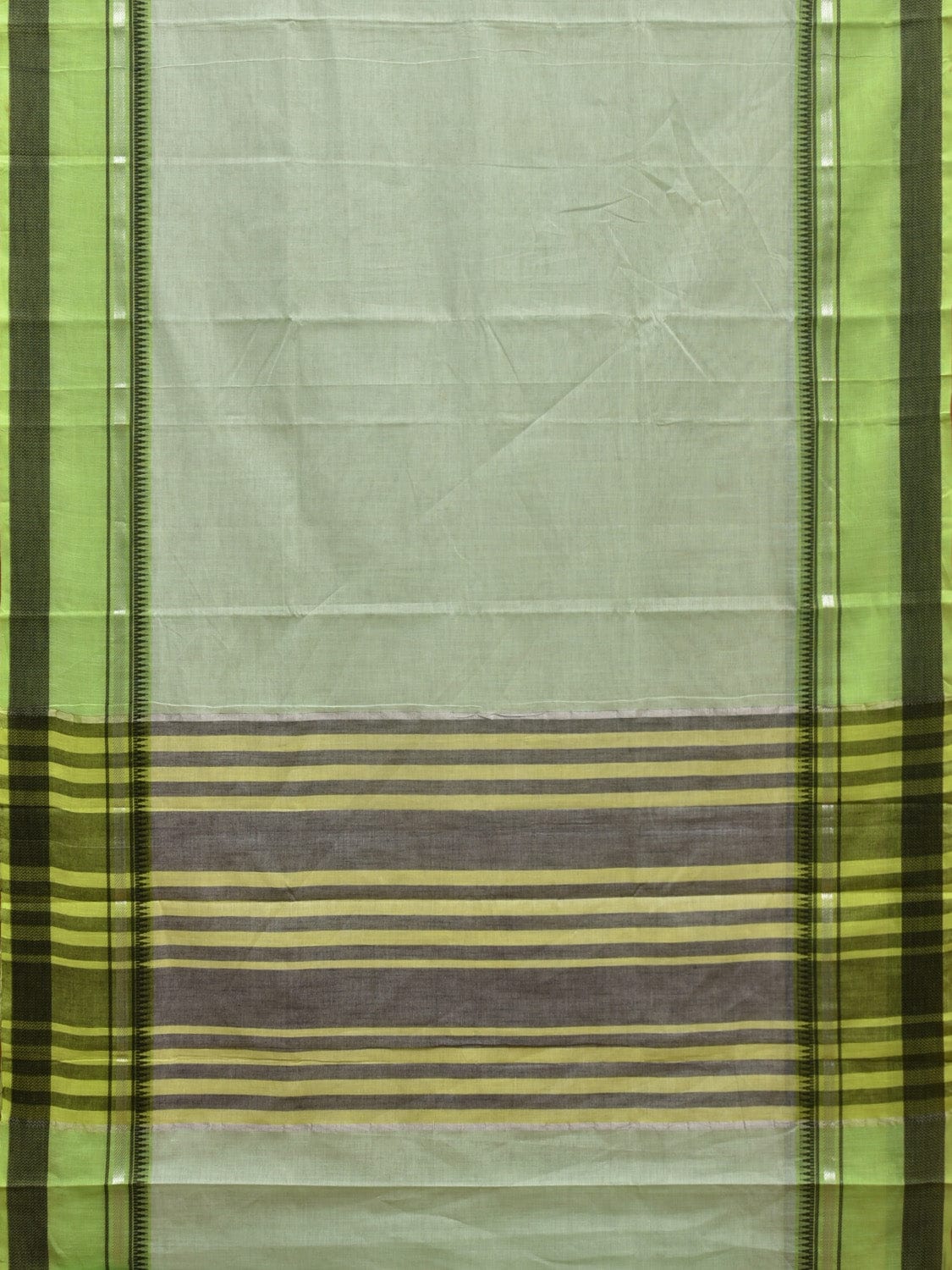 Light Green Kanchipuram Cotton Saree with Strips Pallu and Border Design k0530