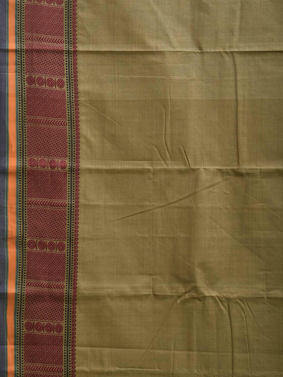 Light Green Kanchipuram Cotton Saree with Strips Pallu and Border Design k0866