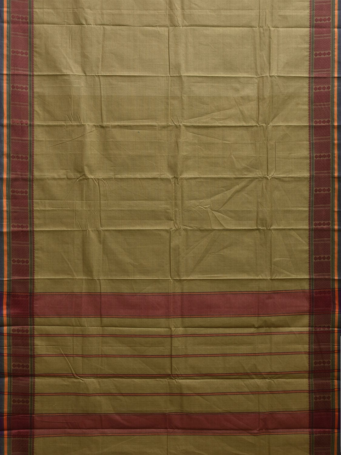 Light Green Kanchipuram Cotton Saree with Strips Pallu and Border Design k0866