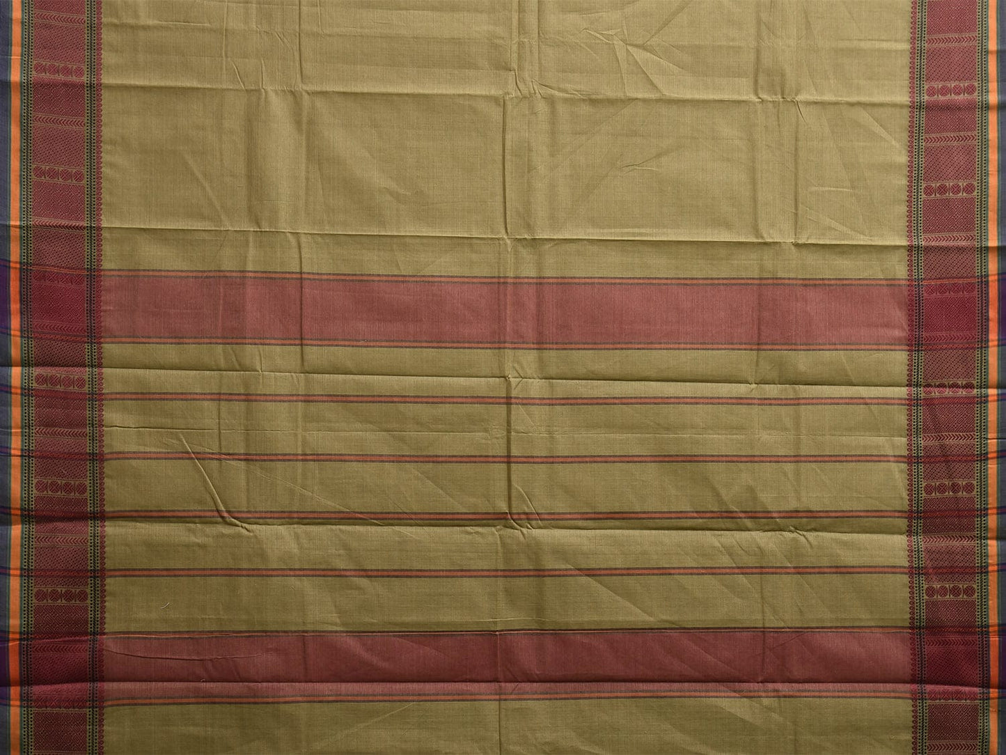 Light Green Kanchipuram Cotton Saree with Strips Pallu and Border Design k0866