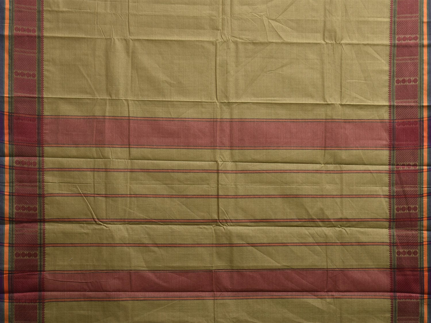 Light Green Kanchipuram Cotton Saree with Strips Pallu and Border Design k0866