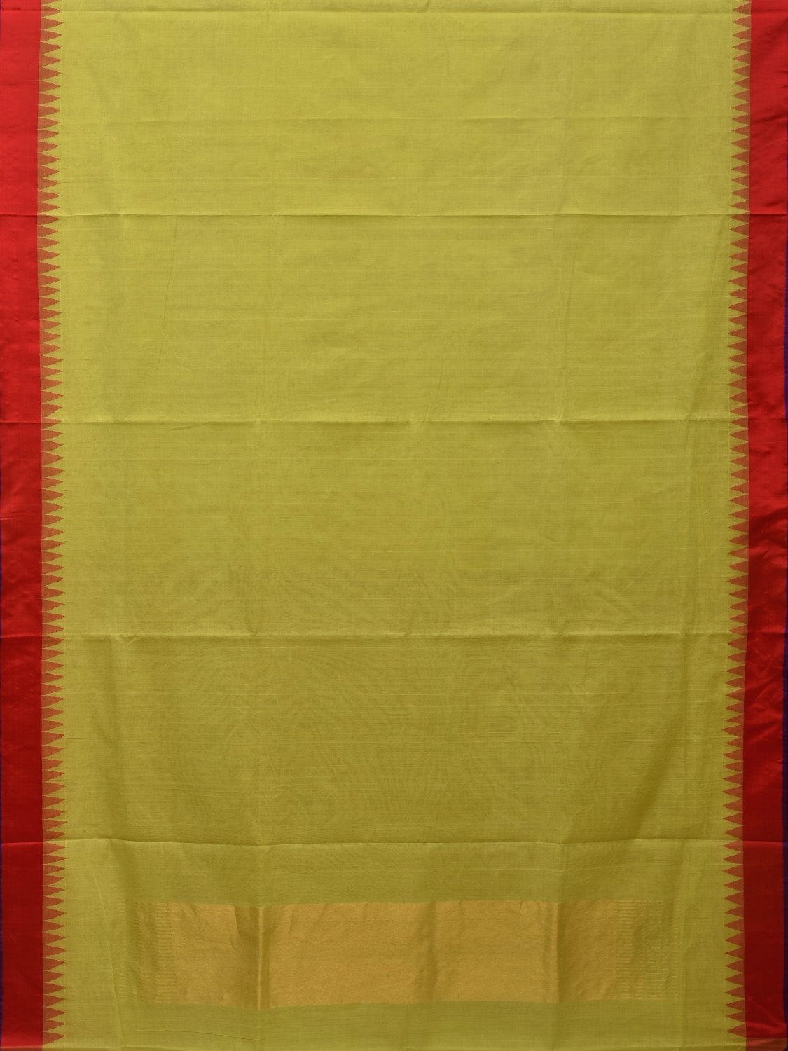 Light Green Khadi Cotton Handloom Plain Saree with Temple Border Design kh0563