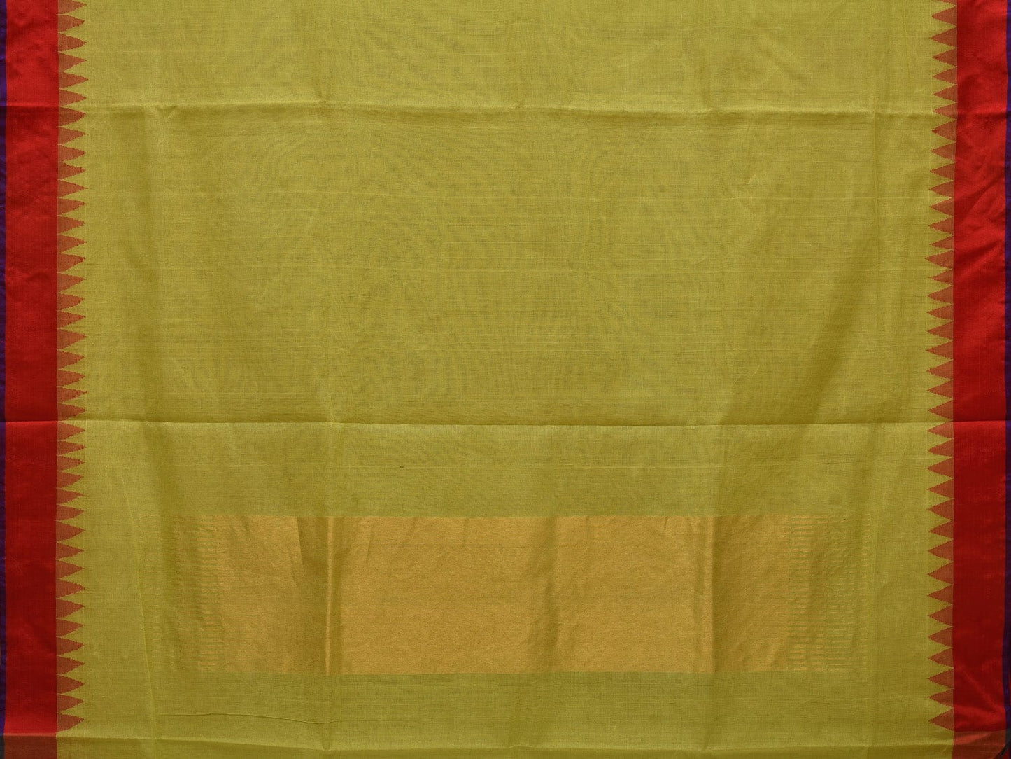Light Green Khadi Cotton Handloom Plain Saree with Temple Border Design kh0563