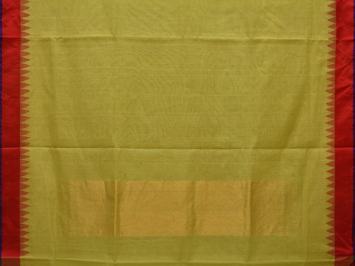 Light Green Khadi Cotton Handloom Plain Saree with Temple Border Design kh0563