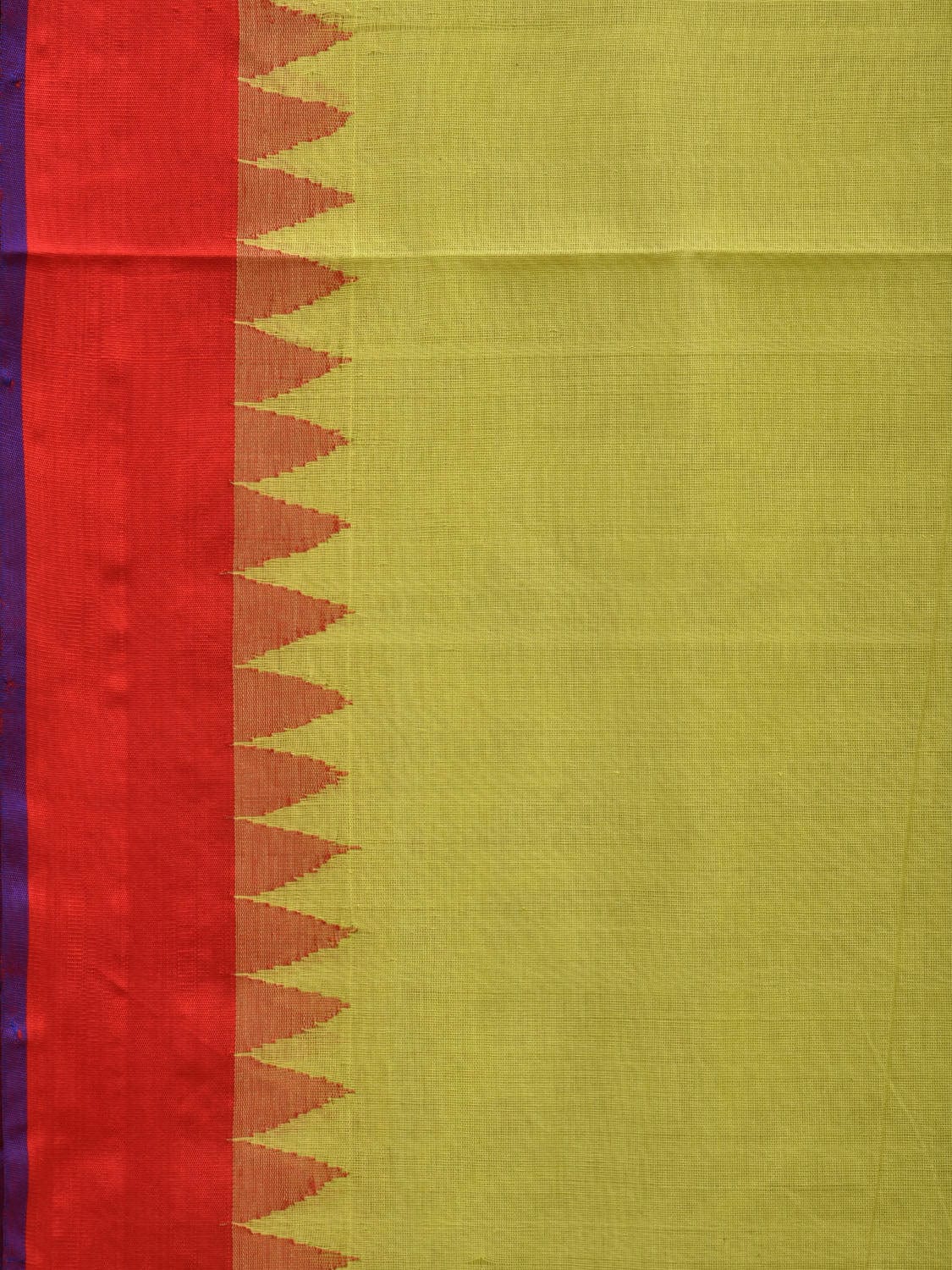 Light Green Khadi Cotton Handloom Plain Saree with Temple Border Design kh0563